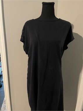 Talbots navy Short-Sleeve dress with Shoulder Button Detail